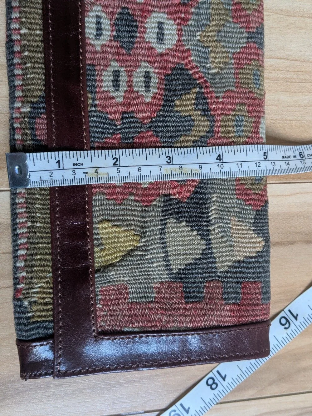 Turkish Wool Kilim Brown Leather Wallet Clutch Bag